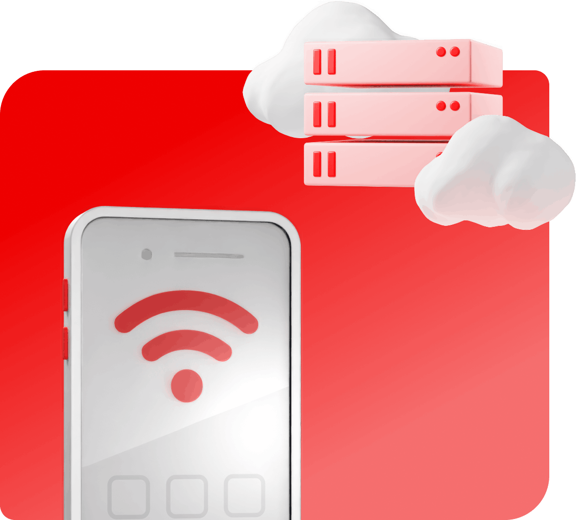 Illustration of cloud services showing a smartphone connecting to servers in the cloud