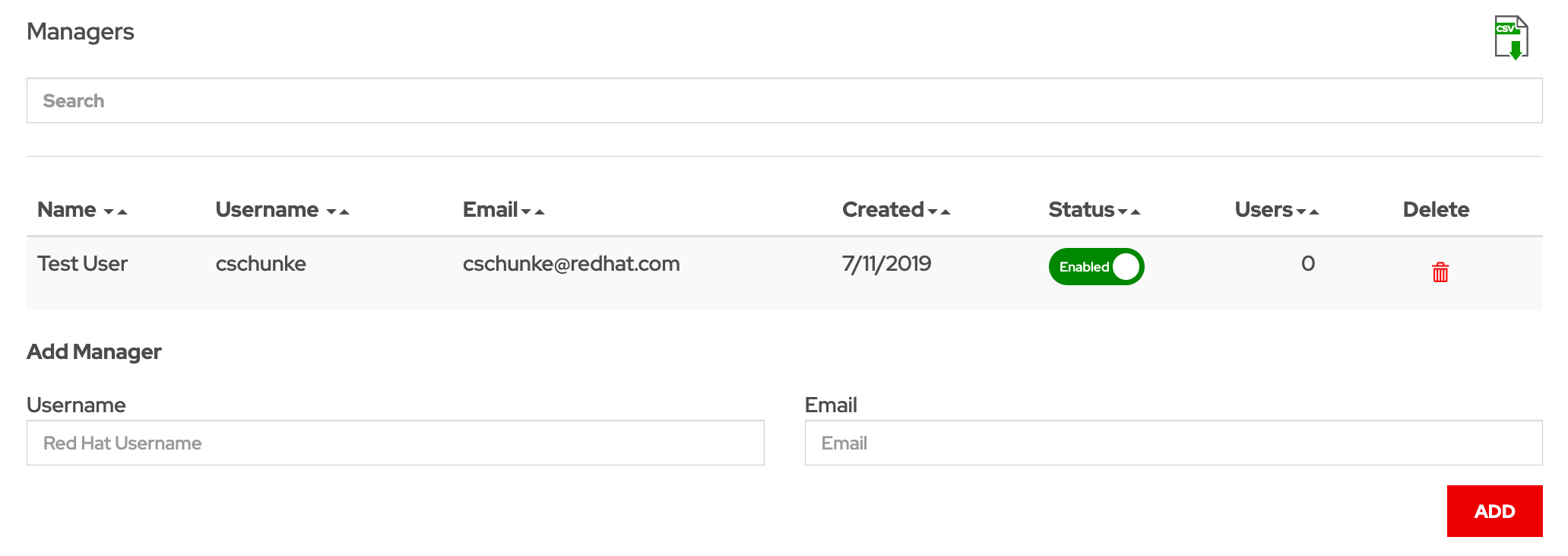 The enterprise administrator (admin) can view all the managers in their manager list