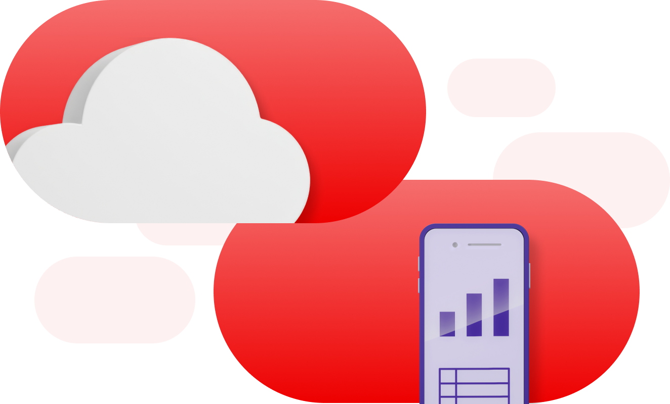 Cloud Services illustration with a cloud and a smartphone showing a bar chart