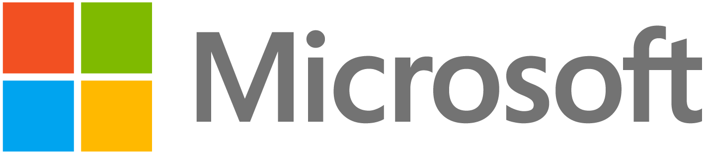 Microsoft logo, featuring a geometric symbol made of four colored squares—red-orange, green, blue, and yellow—forming a larger square, followed by the word Microsoft in a gray sans-serif font.