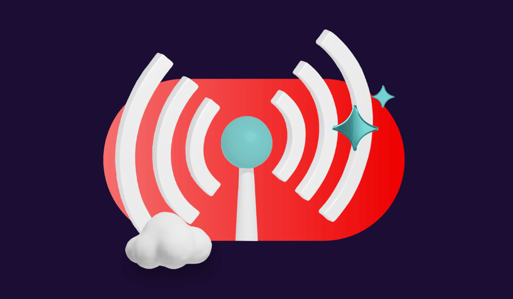 A 3D icon showing a signal radiating outward, with a small cloud and a sparkle