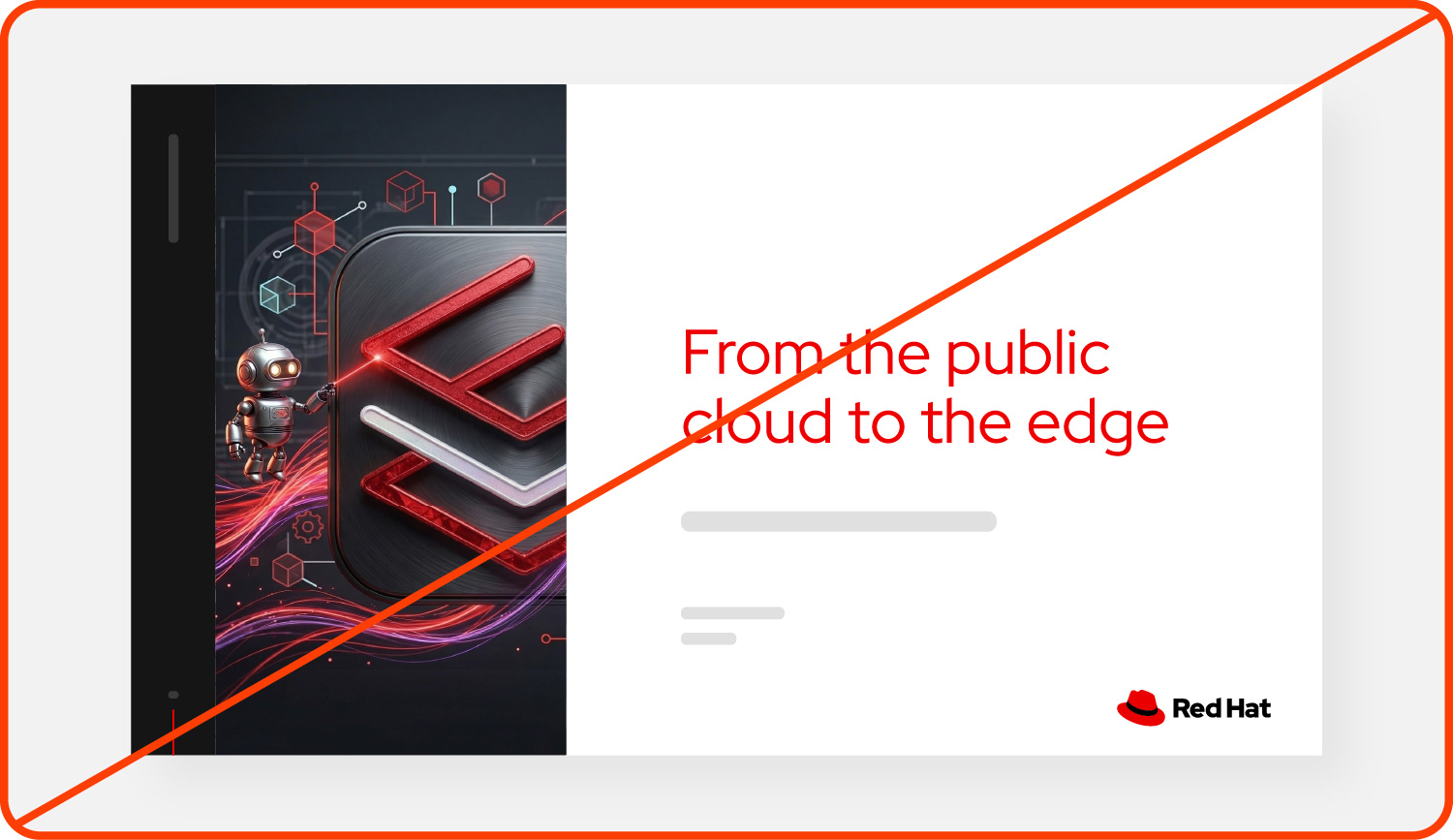 Image showing misuse: AI generated product artwork for Red Hat Enterprise Linux on a presentation slide.