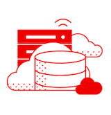 Data center and servers around clouds