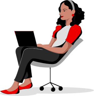 Woman sitting in chair working on a laptop