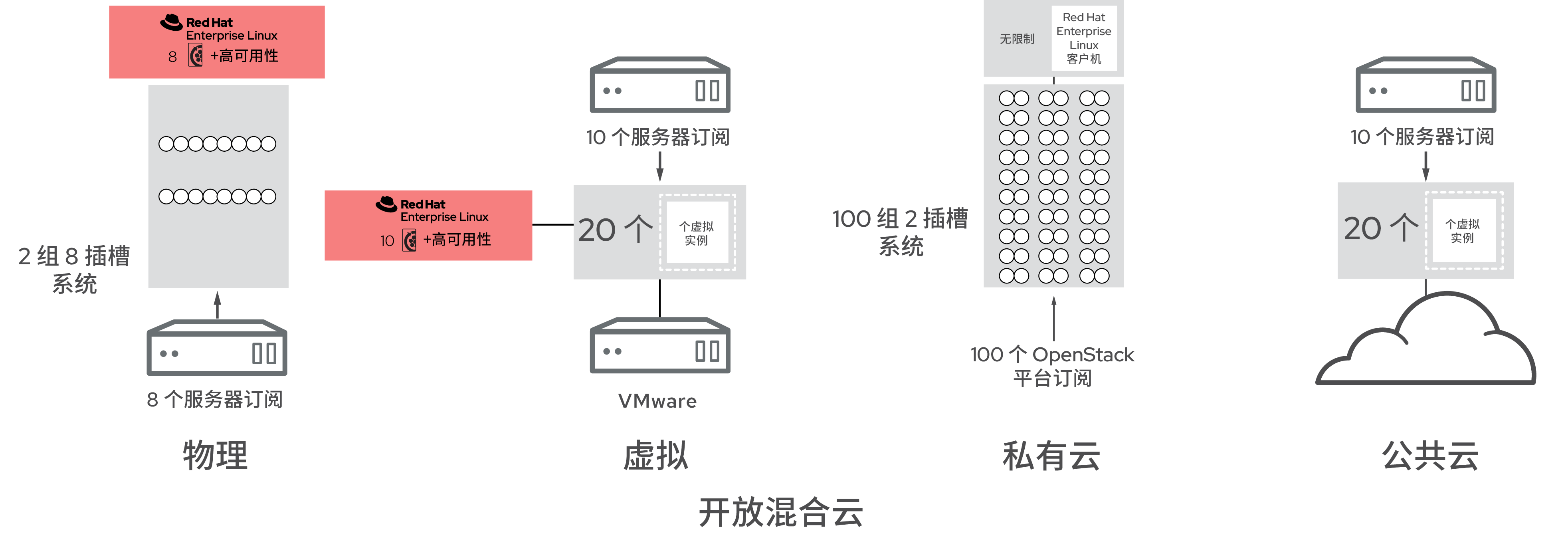 混合云环境中的红帽企业 Linux 服务器版订阅数量