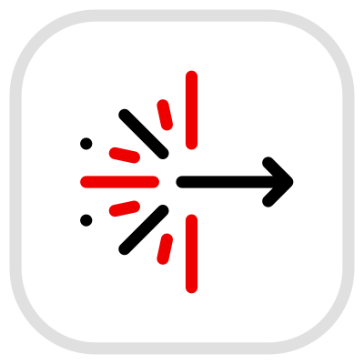 A black arrow points right, away from a burst of red and black lines