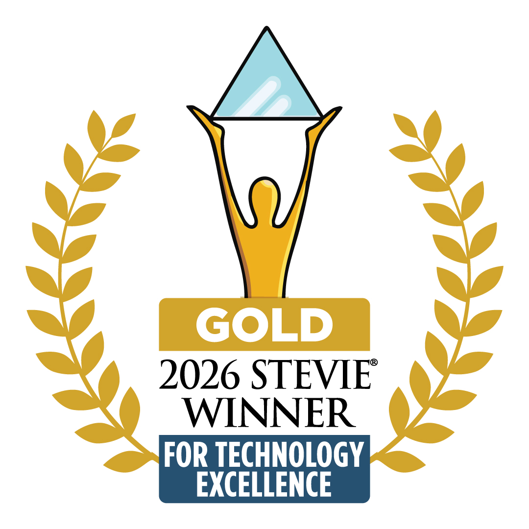 Gold 2026 Stevie Winner for Technology Excellence award logo with a figure holding a trophy