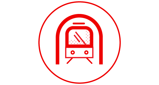 Icon looking face on to a train coming through a tunnel 
