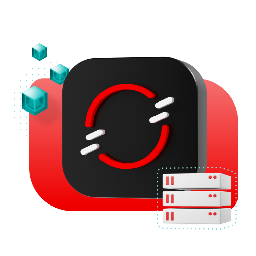 Agile Integration icon showing a circular flow connecting teal data cubes and white servers