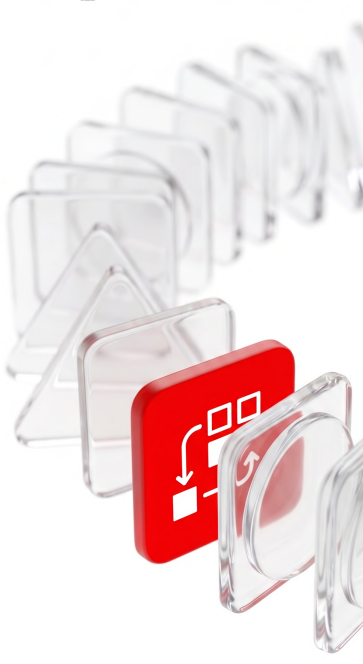 A red 3D square with a white Automation icon in a line of clear 3D squares