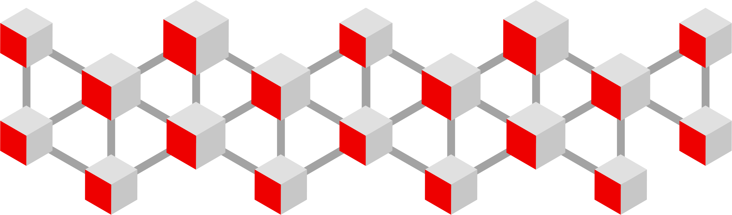 illustration of an interconnected network of red and gray cubes arranged in a repeating, horizontal pattern.