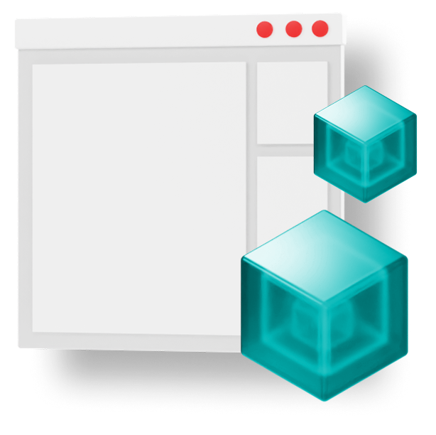 Two teal container blocks floating in front of a simplified application window
