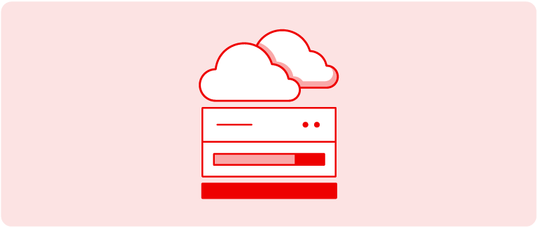 Illustration of cloud icons above server