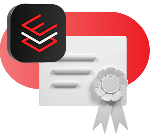 Enterprise logo over certificate graphic on top of red oval