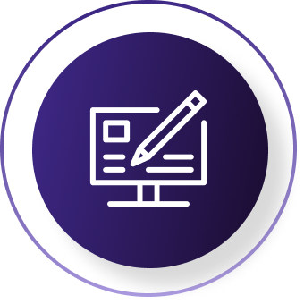 Pencil and screen icon on purple background