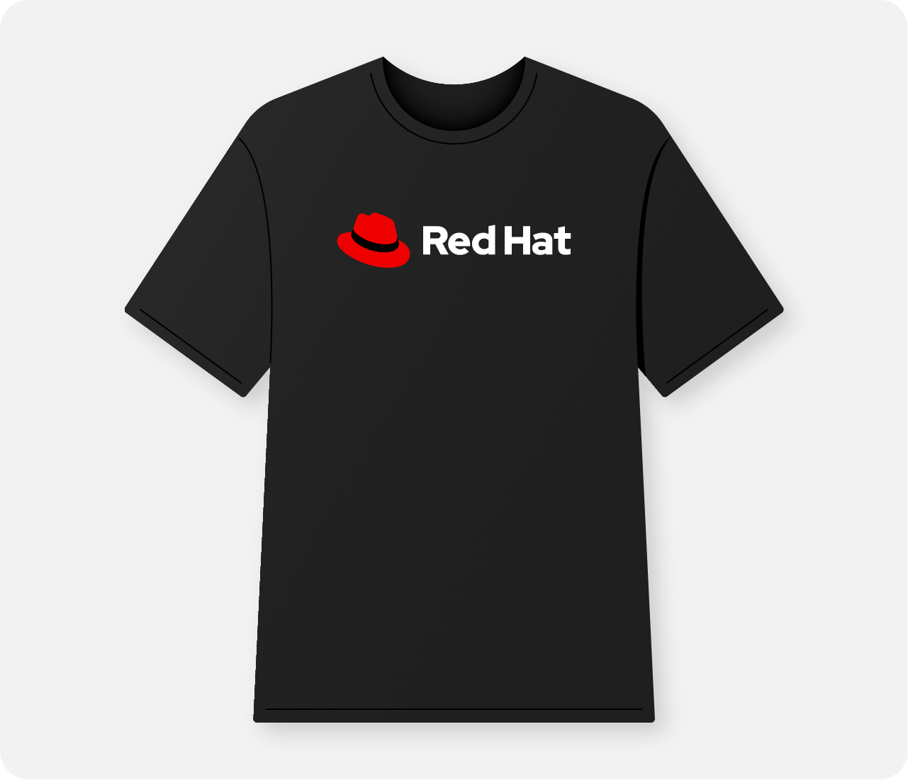 A t-shirt with the Red Hat logo printed large across the front.
