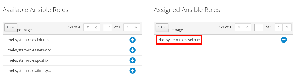 Assigned and available Ansible roles in Satellite