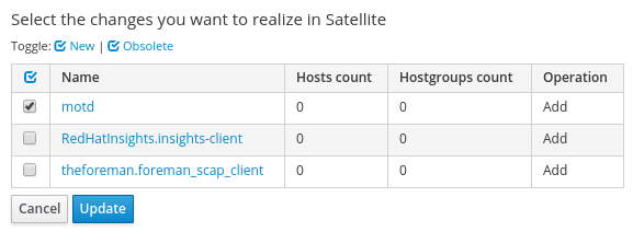 Figure 1: Selecting changes to apply in Satellite