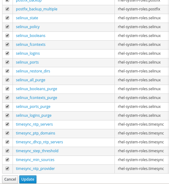 Ansible role selections