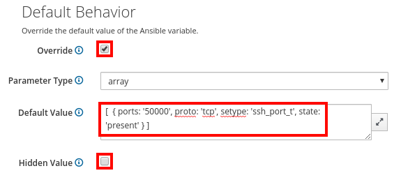 Defining ports in default behavior dialog