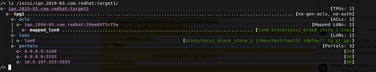 iSCSI setup output