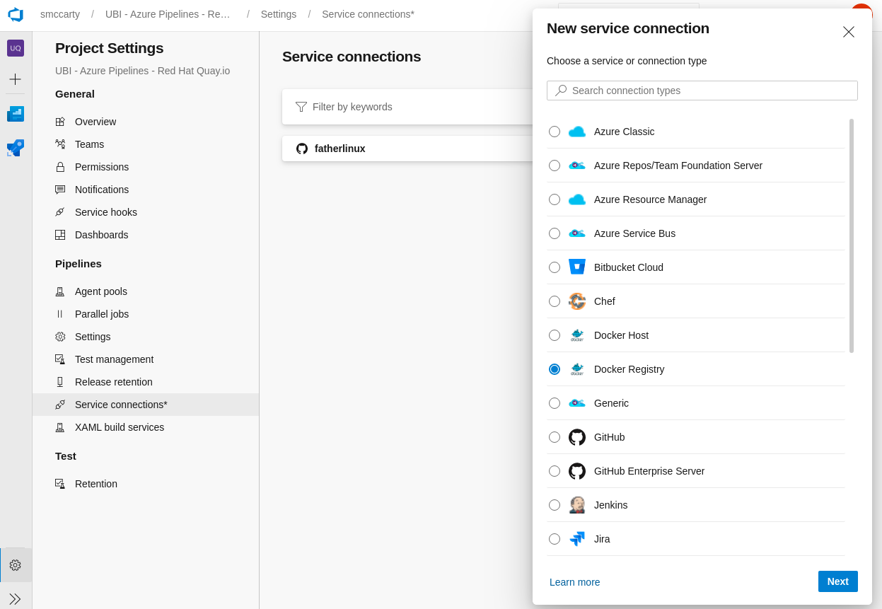 Authorize Azure Pipelines to push container images to your repository on Red Hat Quay.io