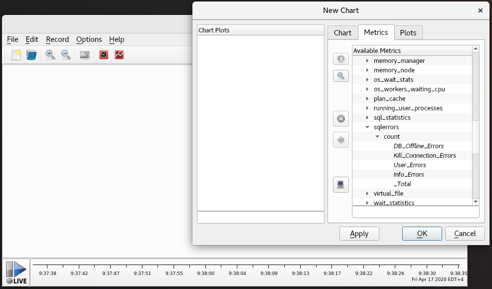 Creating a new chart in pmchart for SQL Server metrics