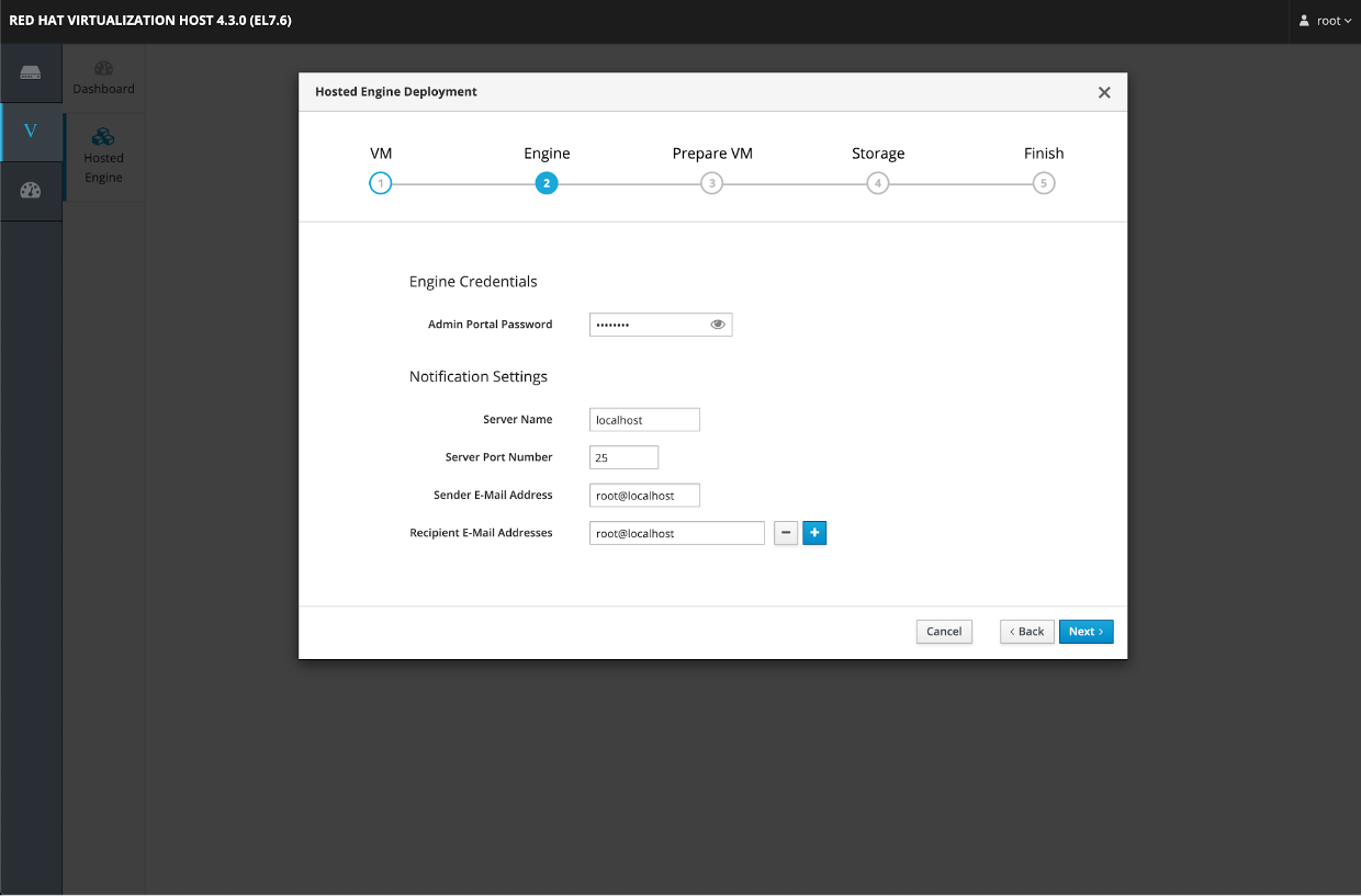 Hosted Engine Deployment Step Two RHV