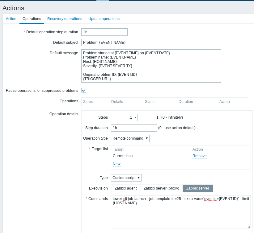 Figure 5: Zabbix action Item