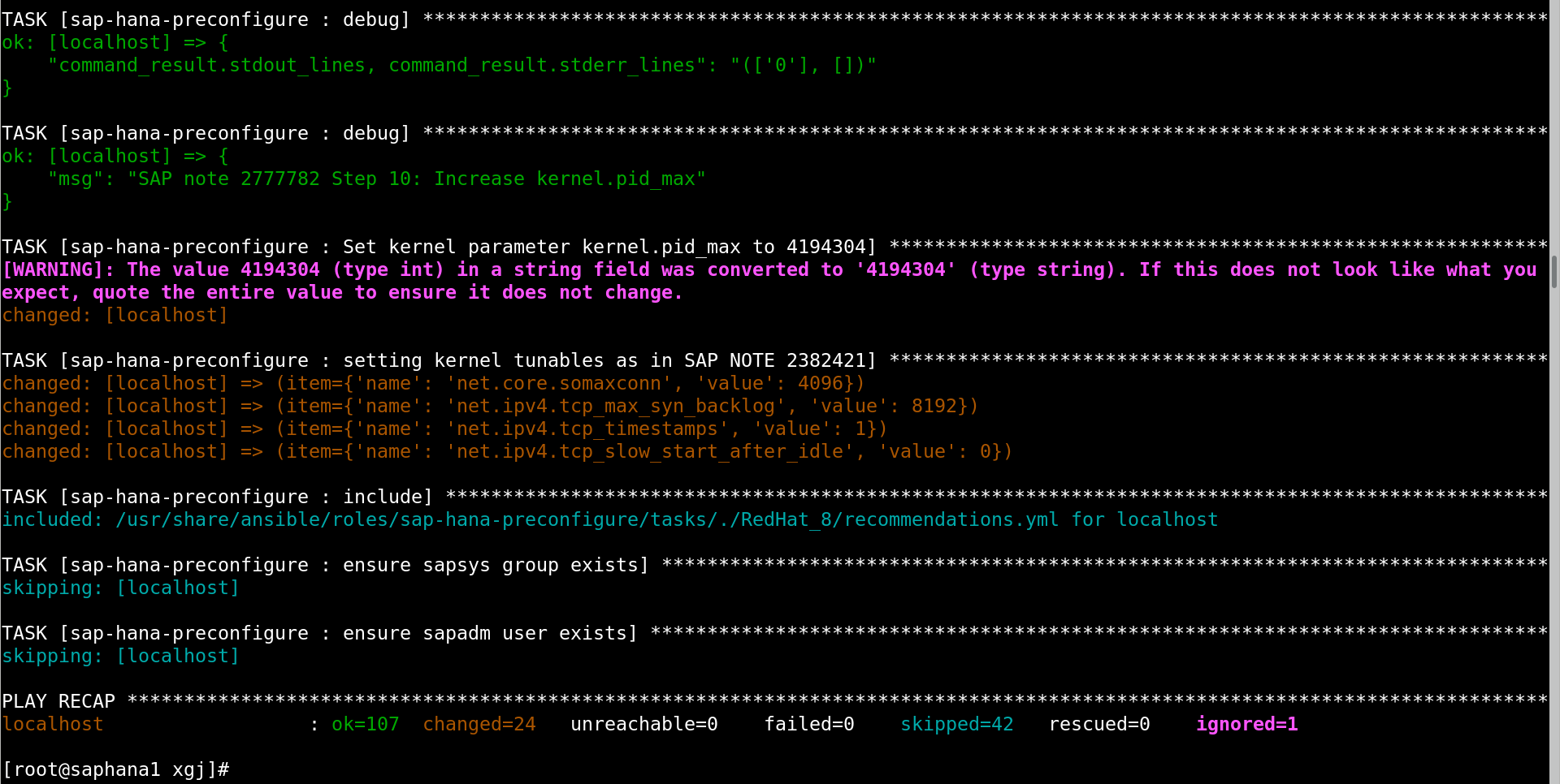 Playbook output