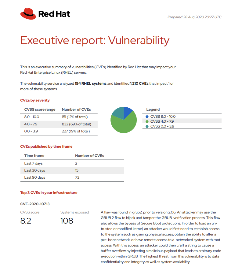 Figure 2. Executive Report generated by the Vulnerability service