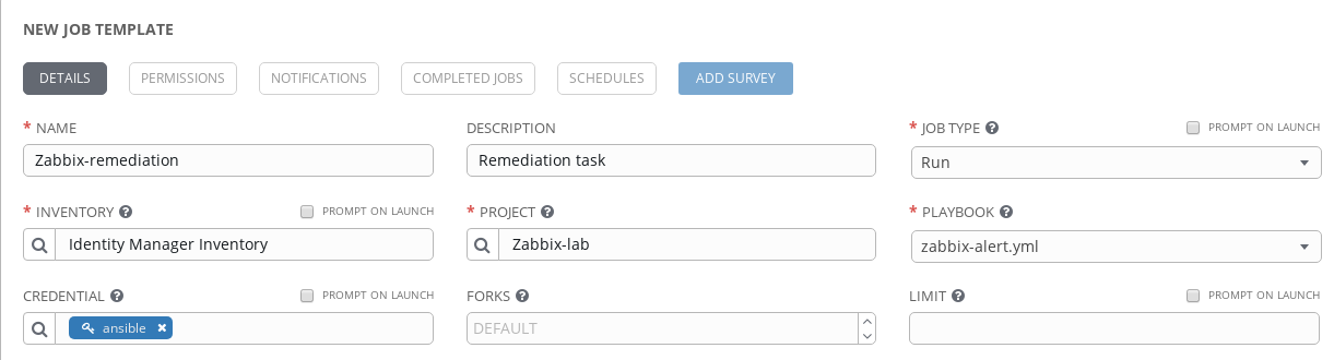 Figure 2: Ansible Tower Template creation