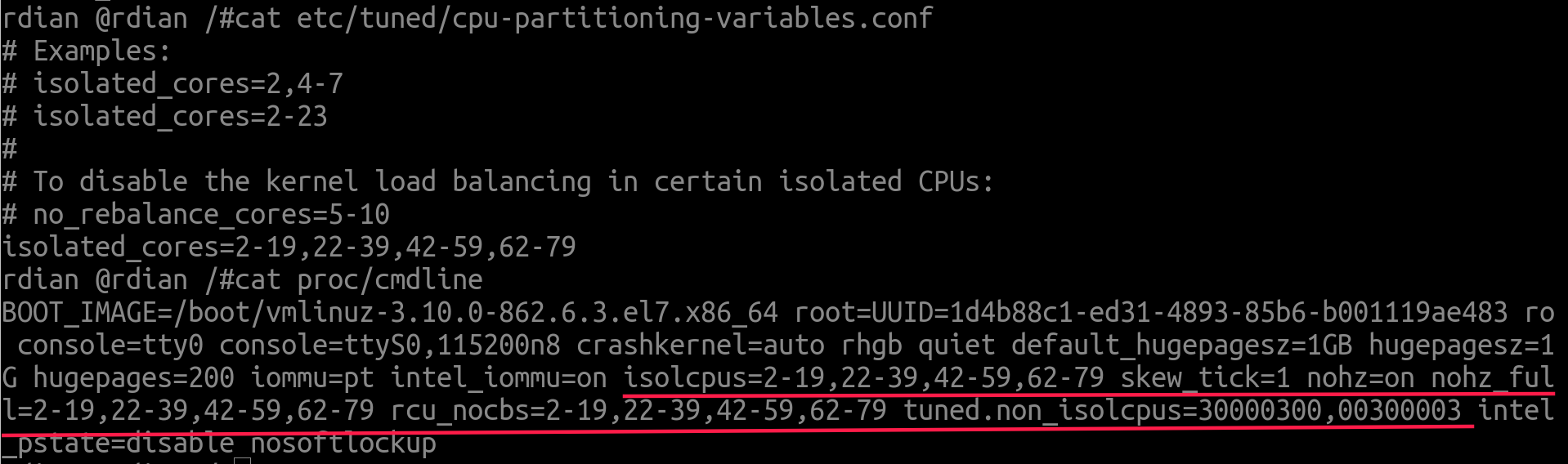 Confirm that cores for vm & PMD are isolated from host