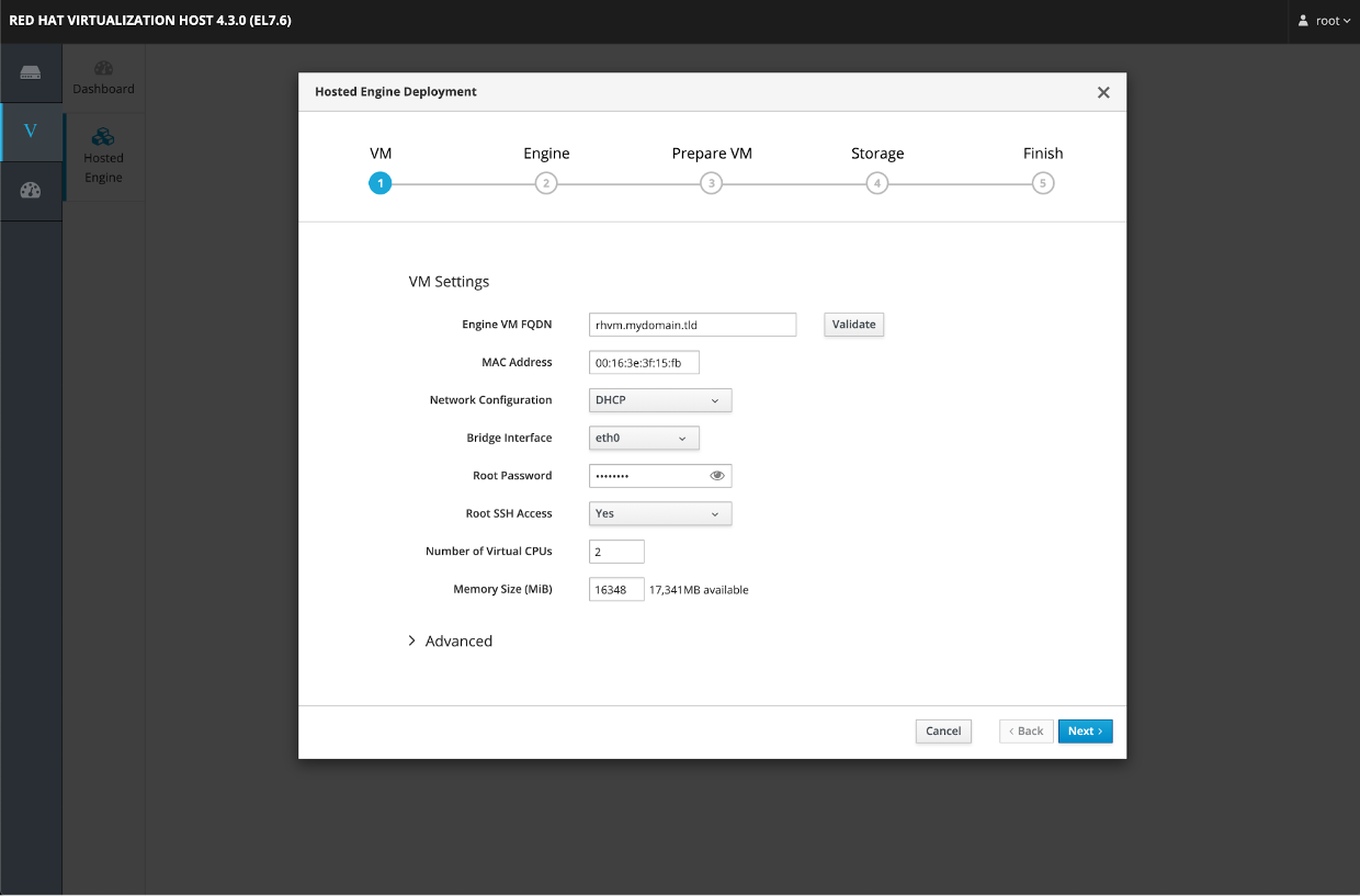 Hosted Engine Deployment Step One RHV