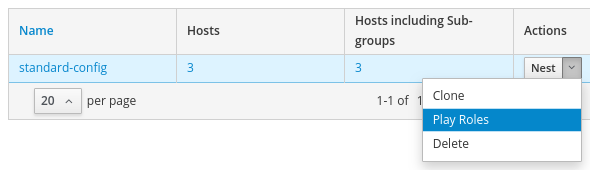 Selecting play roles action in Satellite for Ansible