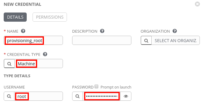 Credentials tab in Satellite