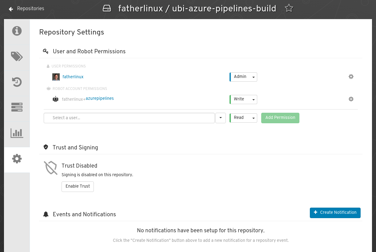 Creating a repository and giving the robot read/write access to it.