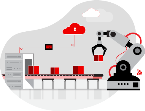 Ilustración de una fábrica robotizada