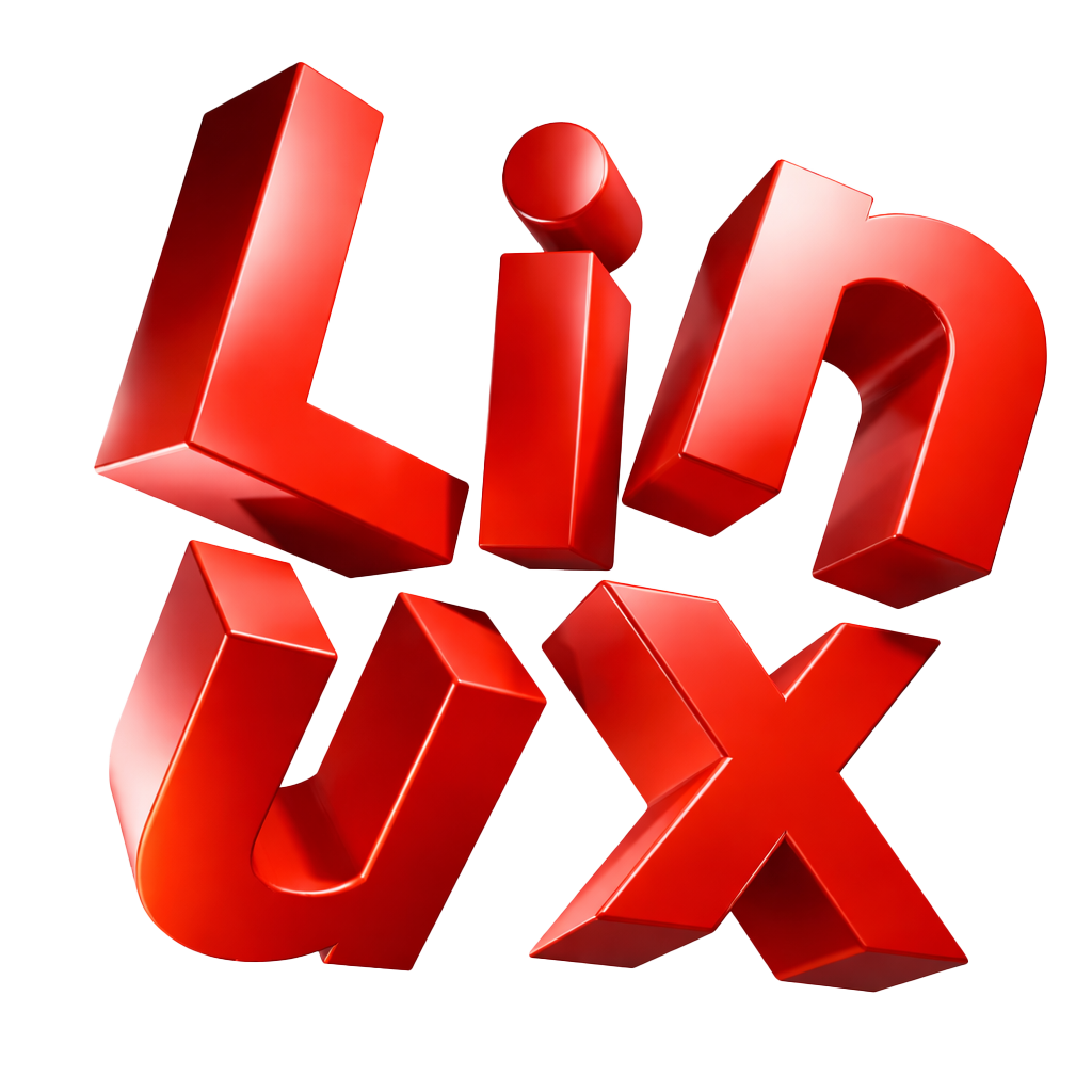 Floating 3D red letters spelling out Linux