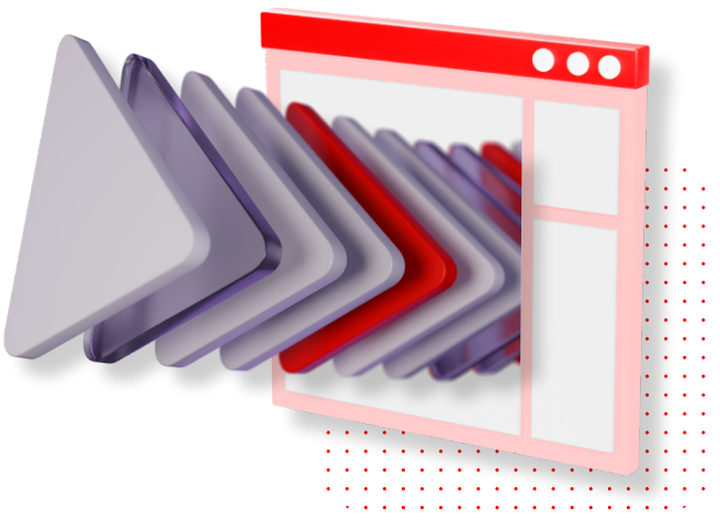 a series of arrow-like shapes flowing into an application window