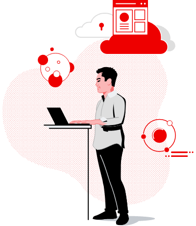 Ilustração de um homem com um laptop