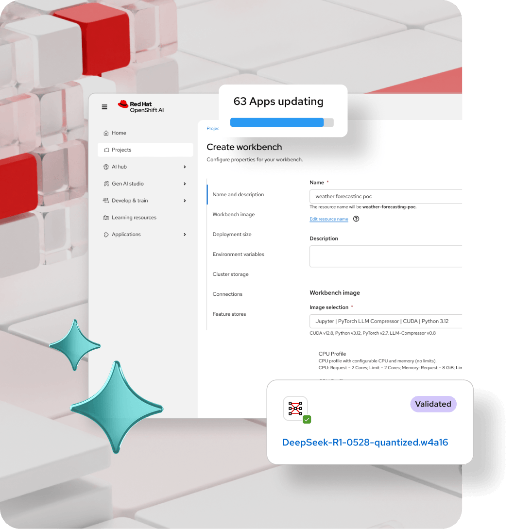 Red Hat OpenShift AI user interface showing a form to create a workbench