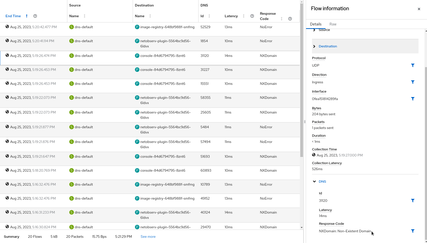 Network Observability per flow DNS tracking