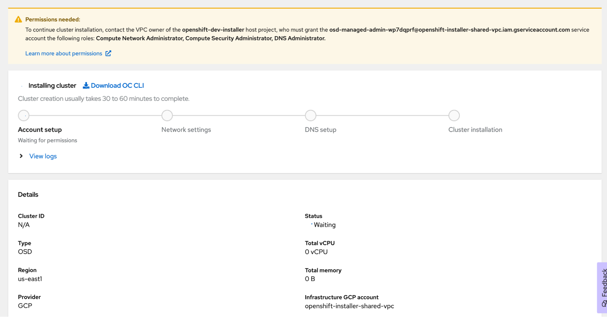 Deploying Red Hat OpenShift Dedicated clusters to Shared Virtual
