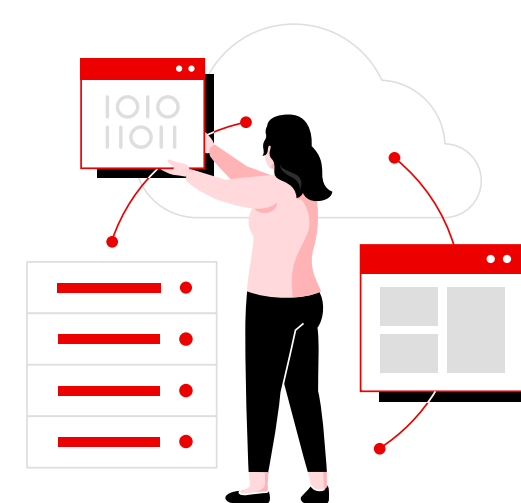 A person manages applications between a server rack and a cloud