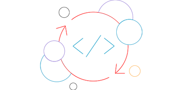 Abstract illustration of circles revolving around code