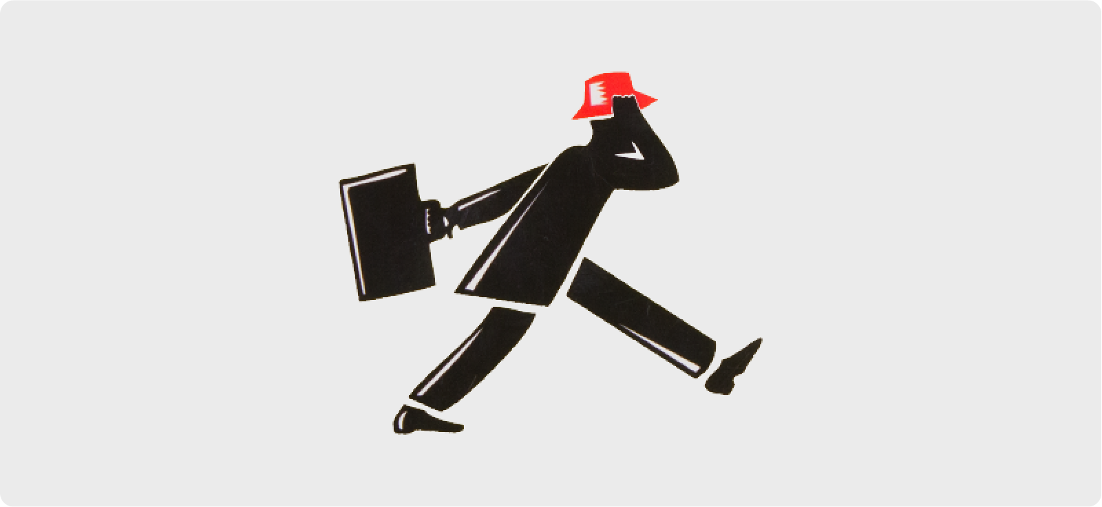 Red Hat corporate logo of a figure in a red fedora walking and carrying a briefcase.
