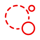 Red icon representing virtualization, with a large dashed circle and two smaller solid circles