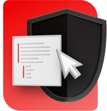 A large black security shield protects a document being selected by a cursor