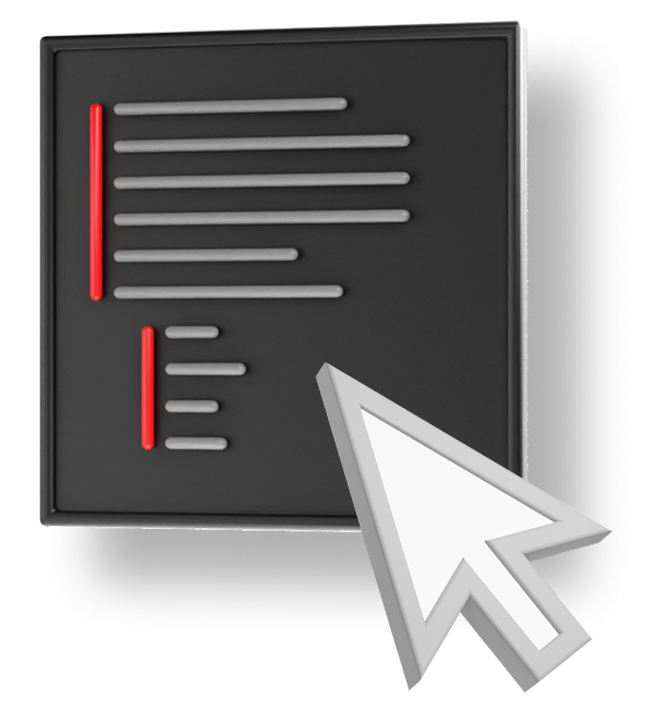 A white cursor arrow points to a dark window showing lines of code